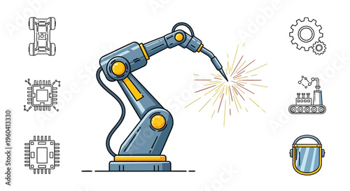 Robot Arm Welding Industrial Machine.