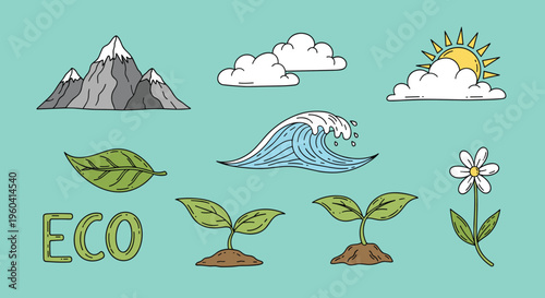 A stylized illustration of the word 'eco' with a leaf, symbolizing environmental sustainability and eco-friendliness.