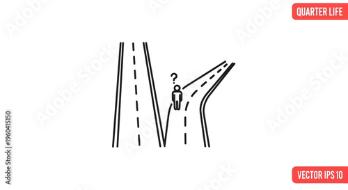 Person at crossroads, choosing a path, quarter life crisis, decision making, uncertainty