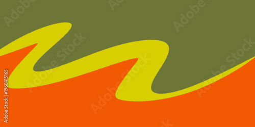 Retro zigzag wave vector background. Vibrant zigzag yellow wave illustration separating olive green and bright orange sections, great for 70s inspired nostalgic design projects.