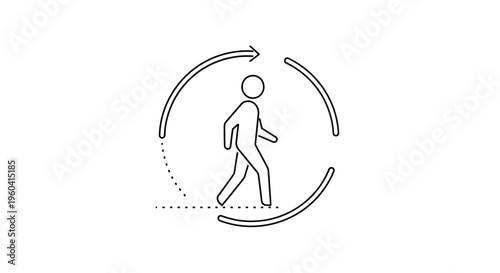 Person Walking in Circular Arrow Loop, Concept of Routine, Cycle, Repetition, Movement
