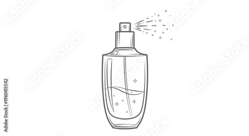 Perfume bottle spray, elegant glass container with mist, sparkling liquid, beauty and fragrance concept