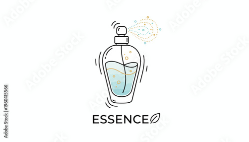 Perfume Bottle Spraying Essence with Bubbles and Particles