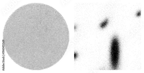 Vector halftone graphics featuring circular gradients and scattered abstract shapes, rendered in dot, ideal for print or digital design assets.