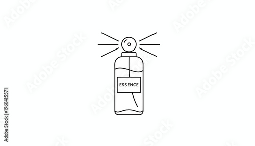 Perfume Bottle Spraying Essence, Minimalist Line Art Icon