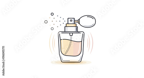 Perfume Bottle Spraying Fragrance with Bubbles and Waves