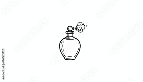 Perfume Bottle Spraying Fragrance Mist, Vintage Style Drawing