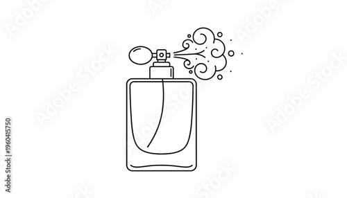 Perfume Bottle Spraying Fragrance, Elegant Line Art Icon