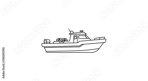 Outline of a Modern Motor Yacht on a White Background