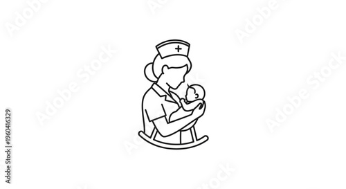 Nurse Holding Newborn Baby Icon, Healthcare Symbol, Maternity Care, Medical Professional