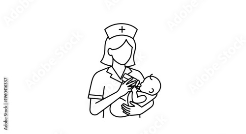 Nurse feeding baby with bottle, healthcare, medical care, newborn, childcare, illustration
