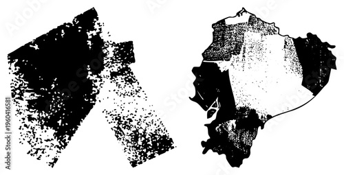 Black and white halftone graphic shapes with distressed texture, abstract forms, vector art, isolated design elements, graphic illustration.