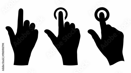 Black silhouette vector set of hand gestures for swiping and tapping actions
