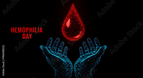 Technology Inspired Hemophilia Awareness Concept with Blood Drop and Hands