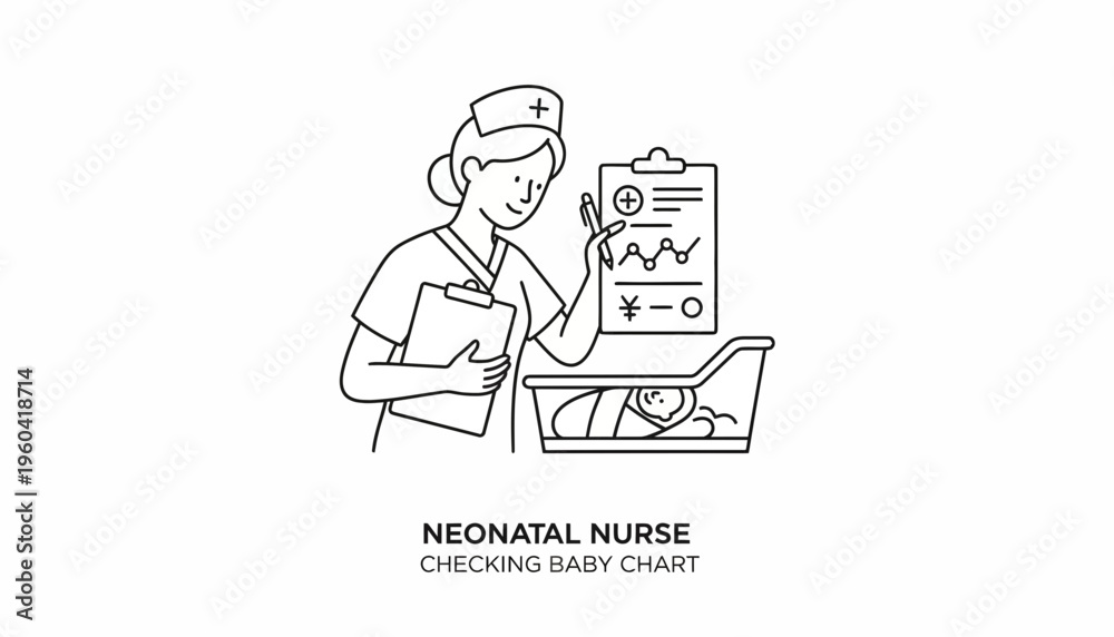 Fototapeta premium Neonatal Nurse Checking Baby Chart in Crib