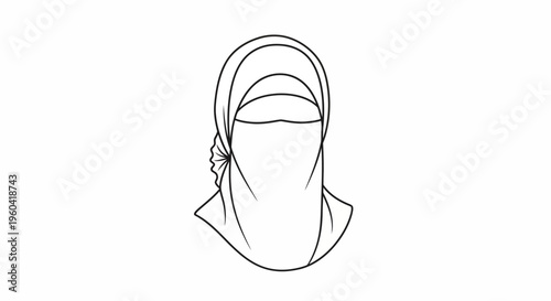 Niqab Hijab Line Art Icon: Islamic Veil, Muslim Woman Headwear, Modesty Symbol