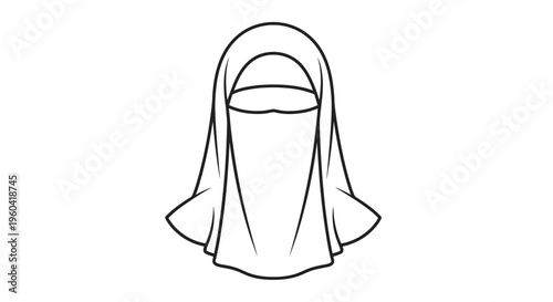 Niqab Islamic Veil Woman Face Covering Traditional Muslim Headwear Line Art