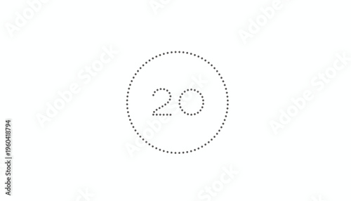 Number 20 in dotted circle, minimalist design, countdown, timer, graphic element