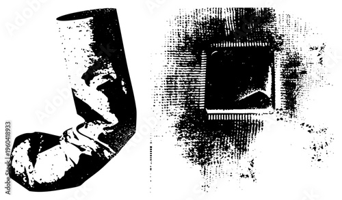 Classic smoking pipe and hourglass rendered in halftone style, graphic, vintage aesthetic, symbolic time and leisure objects.