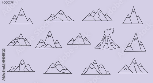 Simple line art illustration of mountain ranges on a light purple background, evoking a sense of calmness and serenity.