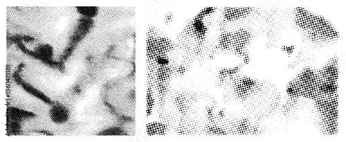 Vector graphic featuring halftone dots forming abstract shapes, isolated design, aesthetic, digital art element, graphic design texture.