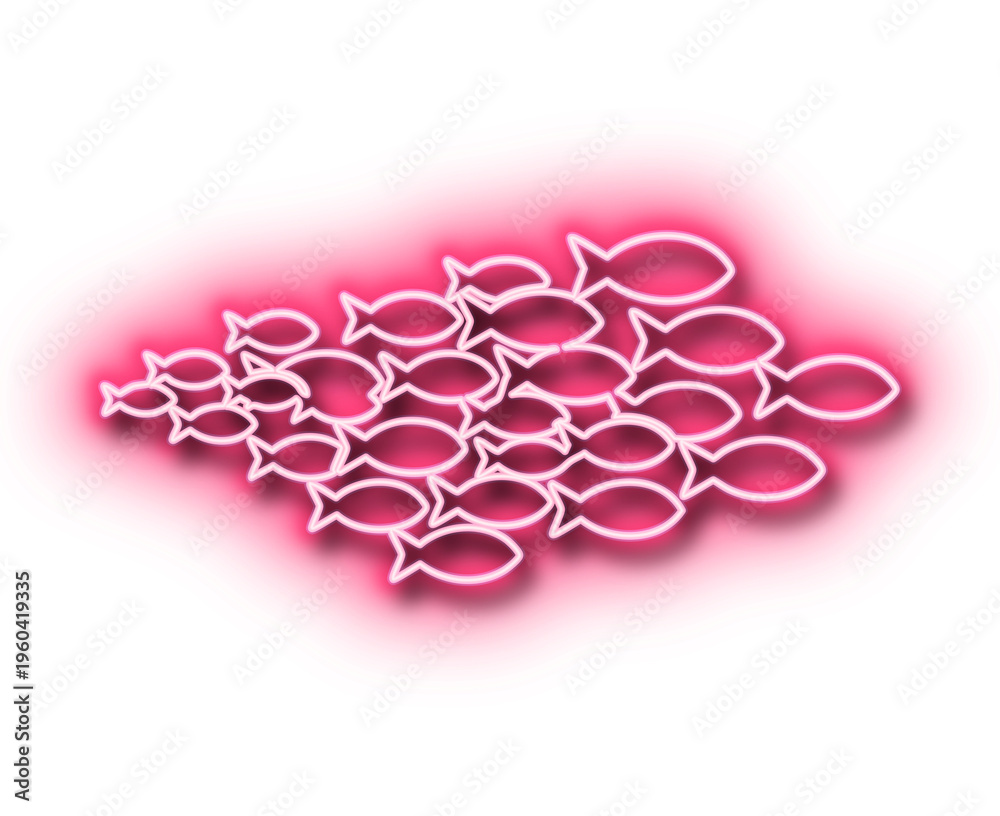 Obraz premium Bright pink neon outlines form a cohesive, glowing school of abstract fish