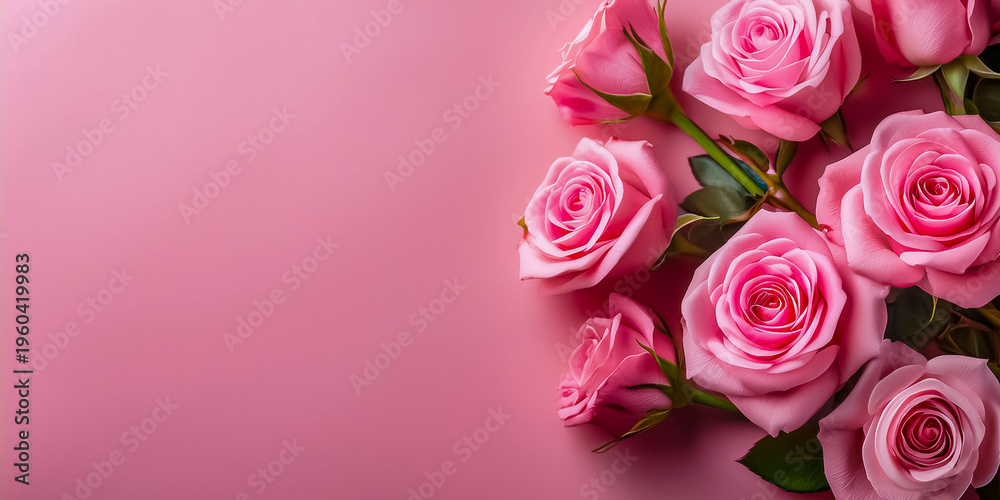 Fototapeta premium Pinke Rosen auf pinken Hintergrund