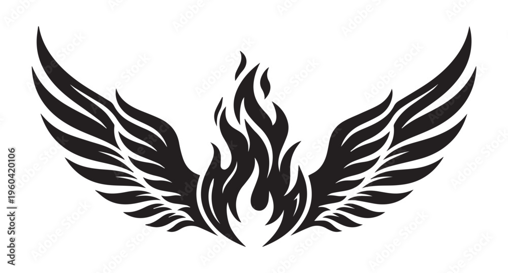 Obraz premium Flame & Wings Icon Silhouette vector black design on a white background
