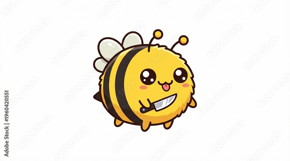 Obraz premium Funny Bee With Knife Channel Point Icon – Kawaii Twitch & Discord Icon