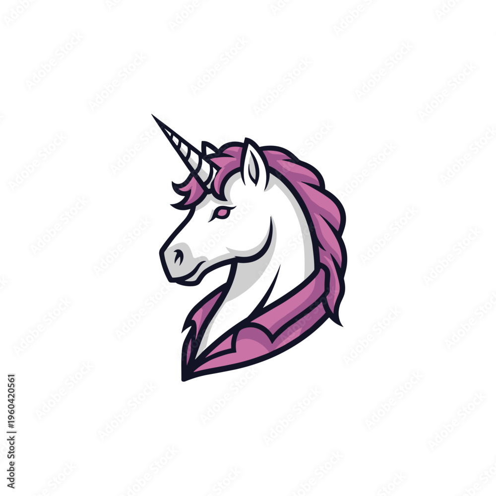 Fototapeta premium Purple Unicorn Head Illustration Profile.