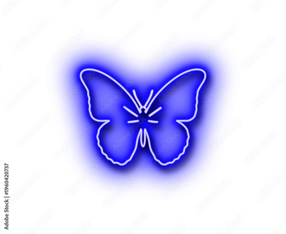 Fototapeta premium Vibrant blue neon butterfly glowing brightly in a dark setting icon