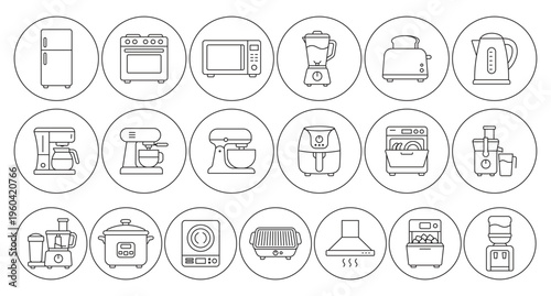 Kitchen appliances icon pack line