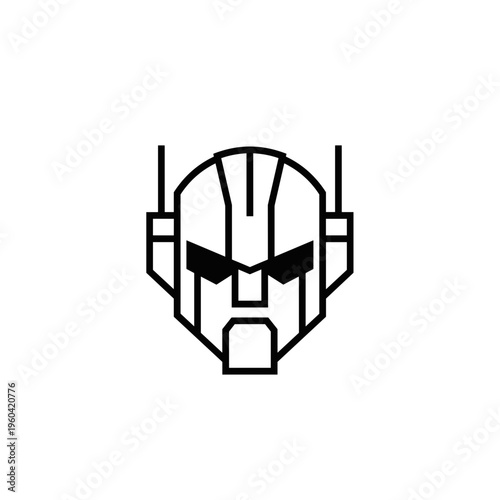 Robot Head With Angry Expression Closeup.