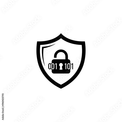 Shield with lock and binary code.