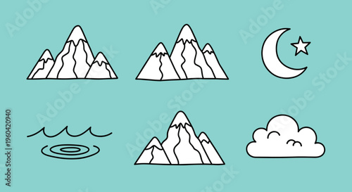 A minimalist line drawing of ocean waves on a calming teal background, evoking a sense of serenity and tranquility.