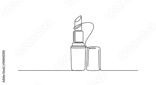 Minimalist Lipstick Line Art Icon, Beauty and Cosmetics Concept, Single Line Drawing