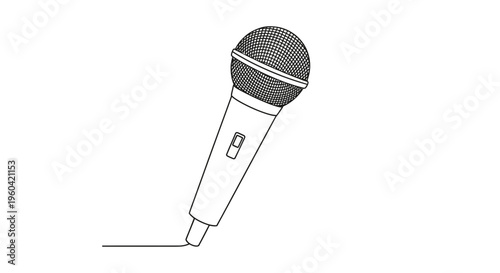 Minimalist Microphone Line Art: Vintage Audio Equipment, Music Symbol, Recording Studio Icon
