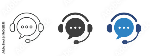 Support, customer service icon with headset and chat bubble, online helpdesk communication, call center assistance, technical support, contact service concept.