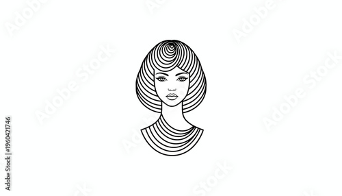 Minimalist Line Art Portrait of a Woman with Bob Haircut and Stylized Neckline