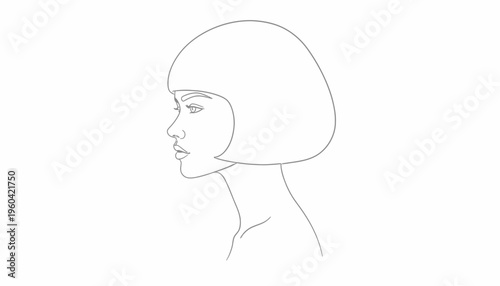 Minimalist Line Art Portrait of a Woman with Bob Haircut, Elegant Profile View