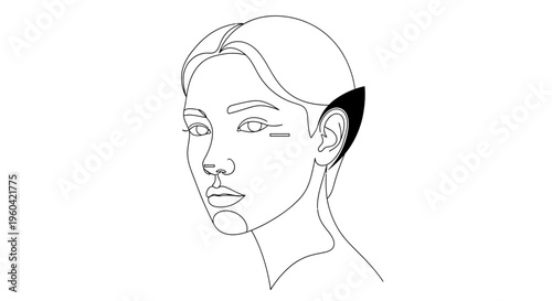 Minimalist Line Art Portrait of a Woman with Pointed Ear, Elegant and Modern