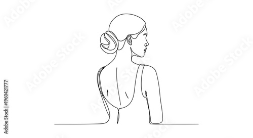 Minimalist Line Art Portrait of a Woman's Back with Elegant Updo
