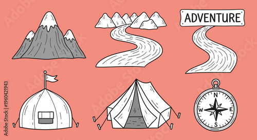 A cheerful illustration of a white tent on a salmon background, evoking a sense of adventure and relaxation.