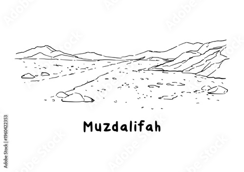 Muzdalifah Desert Landscape Hajj Route Illustration