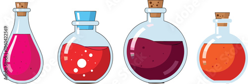 Colorful Potion and Flask Set with Various Liquids for Chemistry, Laboratory, and Magical Theme Designs