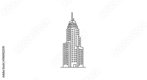 Minimalist Line Art of a Tall Skyscraper Building, Modern Architecture Icon