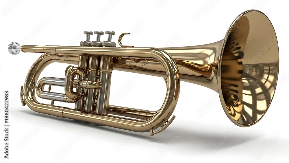 Obraz premium Brass Trumpet Musical Instrument Isolated White.