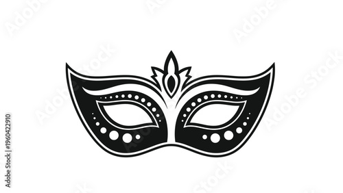 Black masquerade mask with ornate patterns and decorative white dots ideal for mysterious carnival celebrations and fancy costume balls.