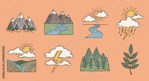 A cheerful cartoon landscape with a sunny sky, fluffy clouds, and rolling hills, evoking a sense of serenity and natural beauty.