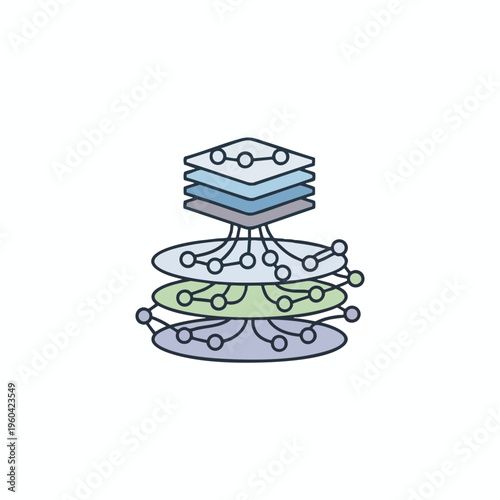 Abstract layered structure with interconnected nodes